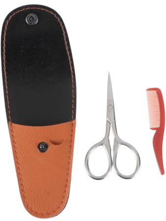 OFFIGAM 2stücke Bartschere Schnurrbartschere Bartschneideschere Set Aus Mit Lederbeutel Für Bart Und Schnurrbart Trimmen Und Stylen Für Männer Und Profis