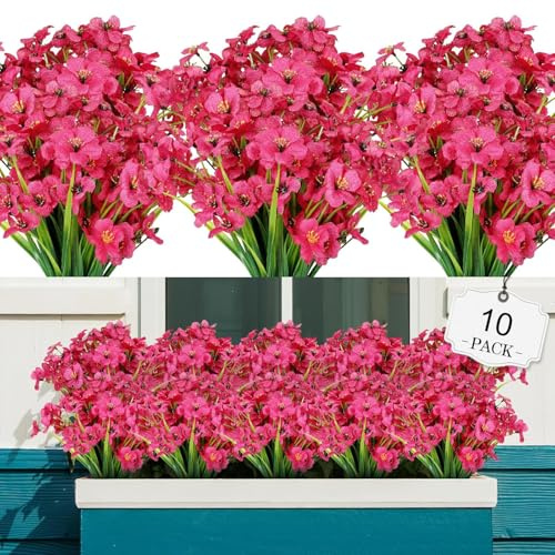 Kimroxi Artificial Flowers Outdoor 10 Bundles Fake Violet Plants Faux Flowers for Garden Balcony Hanging Baskets Vase Indoor Home Wedding Party Decoration