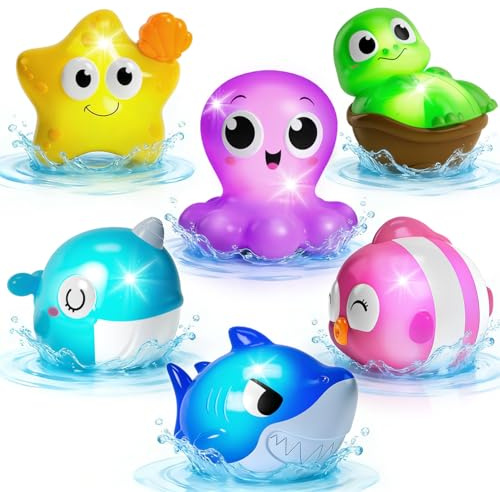 Badespielzeug Baby, Badewannenspielzeug mit LED Licht für 1-3 Jahre | Schwimmendes Wasserspielzeug für Pool und Schwimmbad,Sensorik Spielzeug für Kinder mit bunten Lichtern