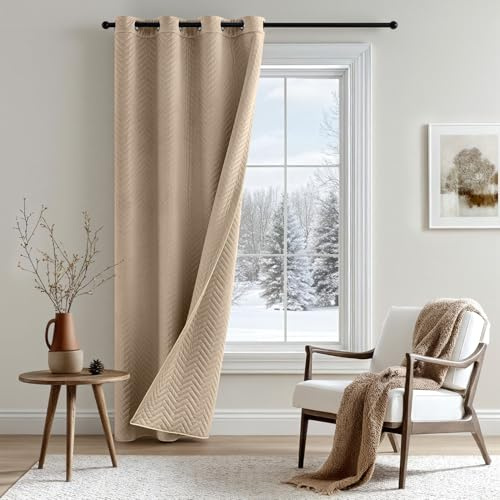 MIULEE Cortina Térmica Aislante Frío y Calor de Terciopelo Doble Cara, Opaca y Acolchada con Ojales, Ahorro Energía, 1 Panel para Salón, Dormitorio,132x200 CM (An x Al), Beige