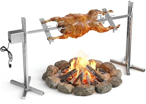 DOBADN Spanferkelgrill mit Motor 60kg Belastbarkeit | Elektrischer Grillspieß Edelstahl mit 5-Stufig Höhenverstellbar, Spießbratengrill für Lamm, Schwein & Outdoor BBQ Gartenparty