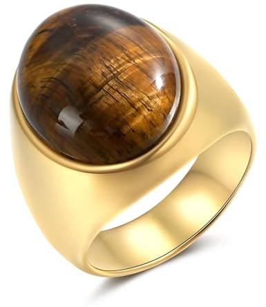Joo&Rind Ring Gold Damen Ringe Gold Wasserfest 18K Vergoldet Edelstahl Ring Damen mit Stein Breit Schwarz Goldring Siegelring für Frauen Schmuck Geschenk