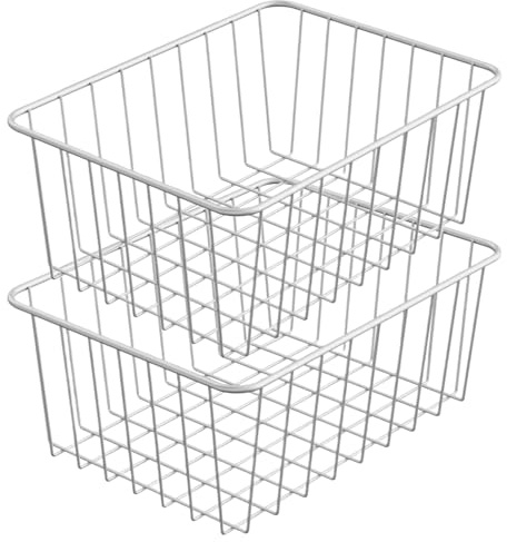 2PCS Freezer Organizer Bins, 11x8.5x4.7 Stainless Steel Wire Chest Freezer Organizer, Stackable Rectangle Baskets for Upright, Home, Office..