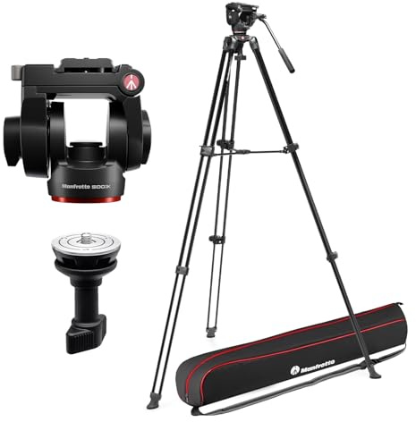 Manfrotto 500X Video‑Kit, Fluidkopf und Alu‑Doppelrohr‑Stativ, 5 Kg Traglast, Flachbasis, Mittelspinne, Schnellwechselplatte, Hoch/Quer, Tasche Inklusive