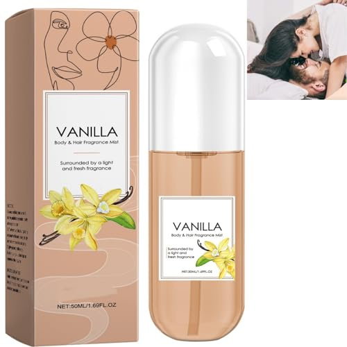 Vanille Body & Hair Fragrance Mist, lang anhaltender frischer Vanilleduft, leichtes Spray für den täglichen Gebrauch für Frauen, zur Haarglättung, feuchtigkeitsspendende Reisegröße, san (1PCS)
