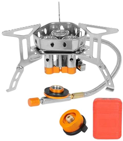 Fyrdyn Fornello Da Campeggio - Fornello da Trekking con Accensione Piezo e Adattatori per Bombole | Da Cucina Pieghevole 2800W Per Trekking Spiaggia Picnic Grigliata Camping Escursioni In