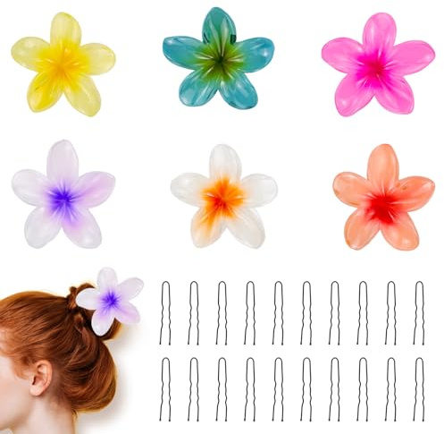 Juego de 6 Pinzas de Flores para Mujer, Accesorios para el Cabello Hawaiano, Plumeria Hawaiana para Cabello Grueso