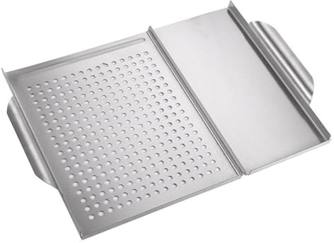 Homeponnew 2 in 1 Antihaft-Edelstahl-Grillschale mit Griffen für Outdoor-Grillen, Grillkorb und Grillpfannenaufsatz