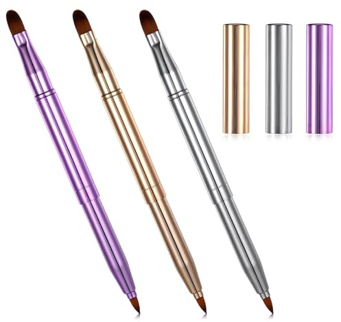TIESOME 3 Pack Retractable Lip Brush, Double-Ended Lip Brush with Cap, Travel Friendly Lips Brushs Applicator for Lipstick & Lips Gloss, Easy Clean Portable Lipstick Brushs (Gold, Silver, and Pink)