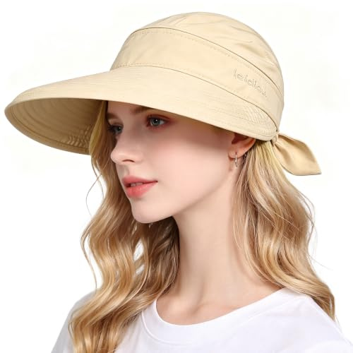 AYPOW Sombreros de Sol para Mujer, Gorra con Visera de Playa ala Ancha Protección UV con Parte Desmontable, 2 en 1 Ajustable Respirable Sombreros de Verano para Senderismo Vacaciones Jardín Tenis