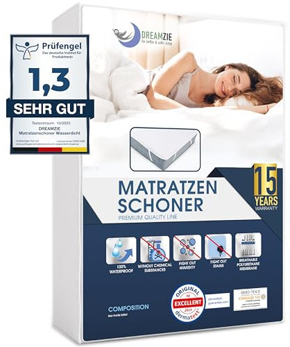 Dreamzie Matratzenschoner 140x200cm Wasserdicht Made in EU und Oeko-TEX Zertifiziert Atmungsaktive Matratzenauflage