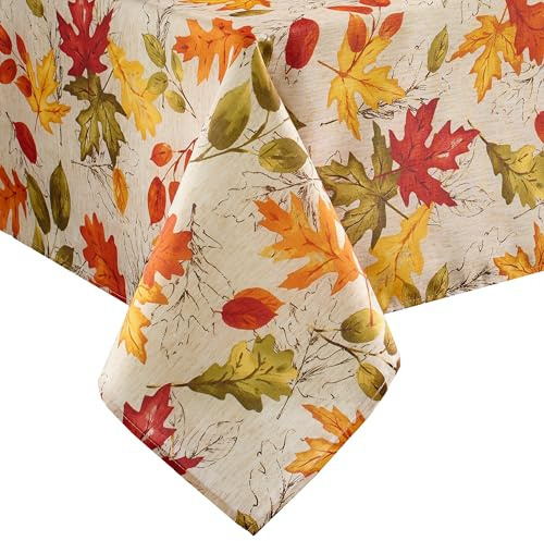 Elrene Home Fashions Nappe imprimée Feuilles d'automne Infroissable pour Un Usage Formel ou Quotidien, 132,1 x 132,1 cm, carrée
