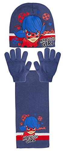 Miraculous Conjunto de 3 piezas de invierno de mariquita para niños con gorro de lana + guante + bufanda
