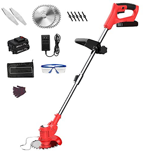 Electrique Coupe Bordures Sans Fil Petite Maison Telescopique Tondeuse 3in1 Debroussailleuse Avec Batterie 21V 12000mA Et Lame En Métal,pour Tondre Les Pelouses Arbustes Branches（Rouge）
