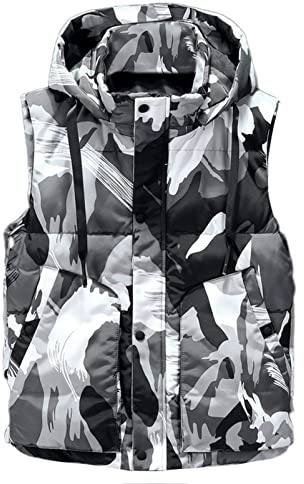 Icegrey Doudoune sans Manche Gilet pour Homme à Capuche Amovible Hiver Puffer Blouson Chaud Veste, Camouflage, XXL