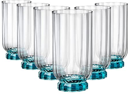 Rocco Bormioli Bormioli Rocco Florian Set of 6 Glass Glasses, Blue Foot, for Long Drink, 43cl