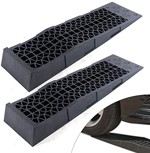 Auffahrrampen 3T, Futchoy 2 Stück Auffahrrampe PKW Kunststoff bis 200 mm, Hebebühne Auto für Auto Gummi Bordsteinkanten-Rampe, 695 * 200 * 85mm