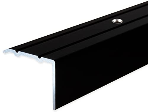 PROVISTON | Winkelprofil | Aluminium eloxiert | Schwarz | Breite 24.5 mm | Höhe 18 mm | Länge 2700 mm | Gebohrt | Treppenkantenprofil | Treppenwinkel | Treppenkante | Kombiwinkel | 1 Stück