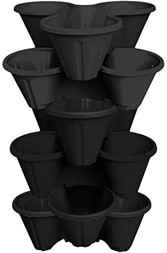 SRP® 6 x STRAWBERRY PLANTER - STACKED IN TRIOS - GARDEN PLANTS - PLASTIC POT - BLACK