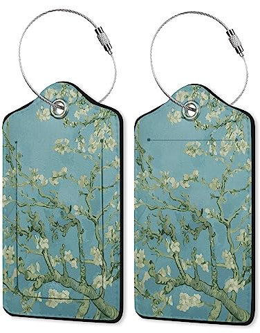 Gepäckanhänger aus Leder für Koffer, Mandelblüte, Van Gogh, einzigartige Reiseanhänger mit Sichtschutz, ID-Etikett und Edelstahlschlaufe für Männer und Frauen, 2 Stück