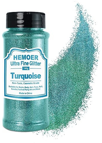 HEMOER Türkis Glitzerpulver, 140g Bastel Glitzerpulver für Epoxidharz, DIY Basteln, Feine Handwerk Glitter für Tumbler Malerei Kerze Herstellung; Kosmetischer Glitzer, Haare, Körper Nagel Glitzer