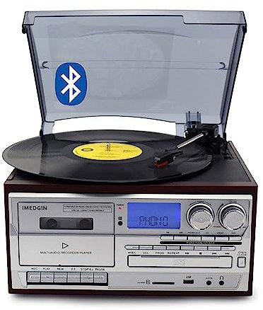 Giradischi in Vinile Vintage con Altoparlanti Incorporati Vinyl Player All-in-one Grammofono a 3 Velocità CD Fonografo con Jack per Cuffie Ingresso Aux,Brown,317 * 272 * 155mm