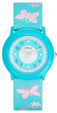 s.Oliver Armbanduhr Kinder, Quarzuhr Analog, mit Nylon/Textil Armband,3 bar Wasserdicht, Kommt in Uhren Geschenk Box