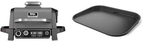 Ninja Woodfire Électrique & Air Fryer 7 en 1, Barbecue d'Extérieur avec Grill & Plancha, Plaque Plate Compatible