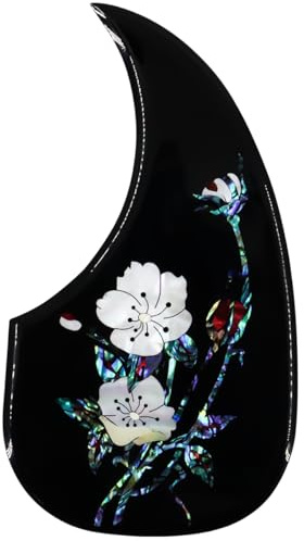 Domofa Acoustic Guitar Pickguard Thick Pick Guard Inlaid Abalone Flower for Most Martin Acoustic Guitar (Black)