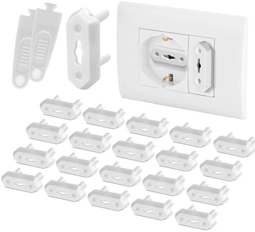 MiniHugs - Set 20 Copriprese per Bambini Universali + 2 Chiavi - Tappi copri prese corrente bambini