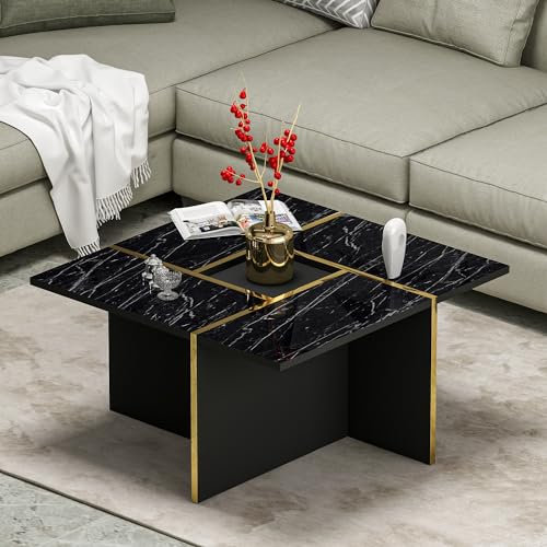 Homidea Silva Couchtisch – Moderner Wohnzimmertisch - Kaffeetisch - Beistelltisch in trendigem Design (Schwarz Marmor)