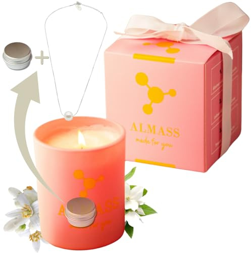 Smyckesljus-ALMASS doftljus + ett 925 silverpläterat halsband med pärla + en liten smyckeskrin, 8 % ren parfym_presentförpackning för kvinnor