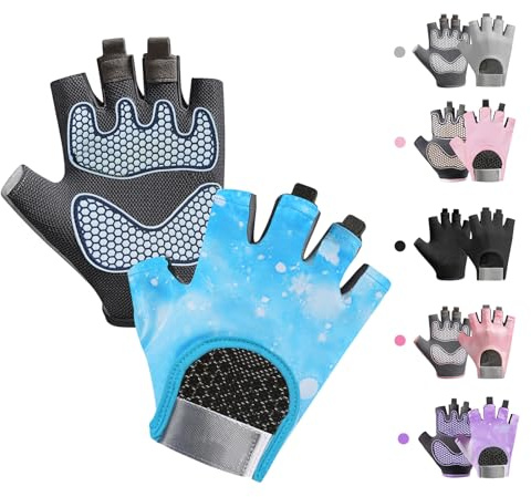 CubePlug Guantes de ciclismo antideslizantes para niños y niñas, medio dedo, palma acolchada para niños, ideales para montar en verano, MTB, bicicleta, deportes, senderismo, escalada y gimnasio (azul,