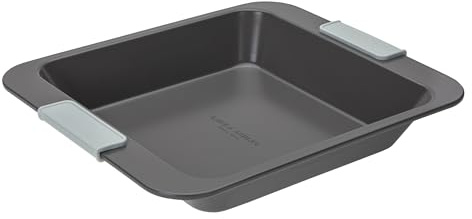 Laura Ashley Square Cake Tin 23cm – Non-Stick Cake Pan with Sage Green Silicone Handles, PFOA & PFAS Free, Oven, Freezer & Dishwasher Safe Bakeware, Pale Charcoal