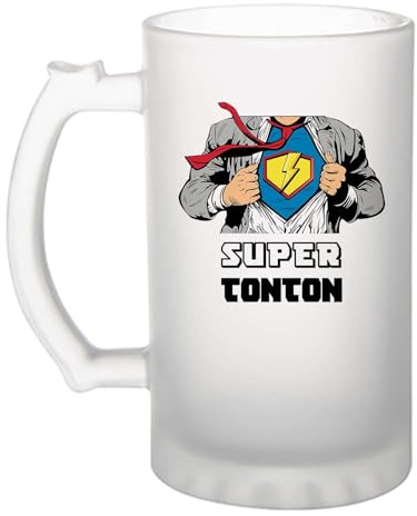 Planetee Chope de bière Super Tonton | Verre à bière Pinte Famille Cadeau Noël Anniversaire Homme