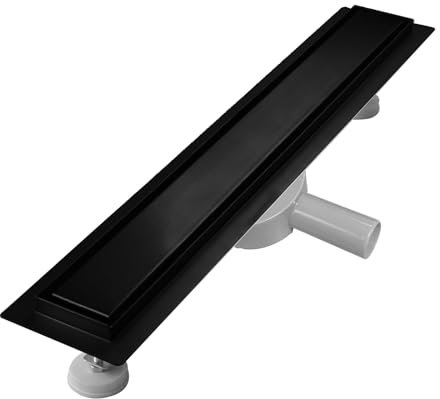 sunrik Canaleta Ducha 30cm, Negro 2 en 1 Sumidero Ducha con 360° Sifón Dispositivo Desodorante y Filtro de Pelo