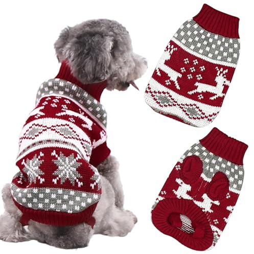 Christmas Dog Jumpers, Winter Warm Dog Jumper Sweater, Soft Warm Outfit Dog Sweaters, Pet Dogs Christmas Sweater, Cold Weather Knitted Clothes for Cat Small Dogs(Red, S)