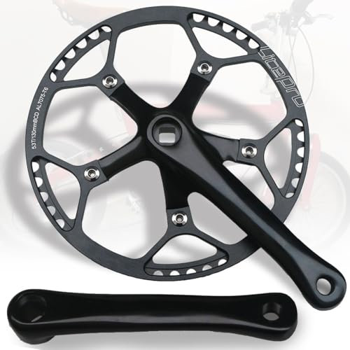 HZXQCVB 165mm Vierkantloch-Kurbelgarnitur Für Rennrad Aluminium-Legierung BCD130 Faltrad Kurbelarm-Satz Mit 45T/47T/53T/56T/58T Einzelkettenblatt(Black,56T)