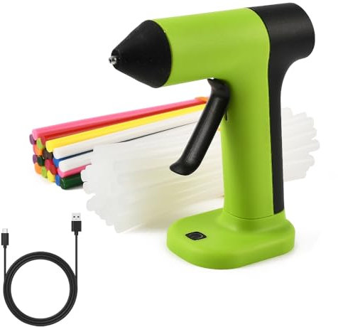 XhuangTech Hot Glue Gun Cordless Fast Preheating with Glue Sticks (7x150 mm), 2000mAh USB Rechargeable Mini Hot Melt Glue Gun Kit for Crafting Fabric Stone Metal DIY Hobby (Green+52 Glue Sticks)