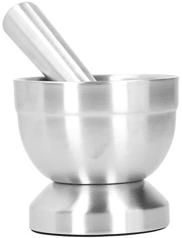 Stainless Steel Mortar and Pestle Set, Manual Garlic Press Grinder (S) | Hand Masher & Bowl, for Crushing Grinding