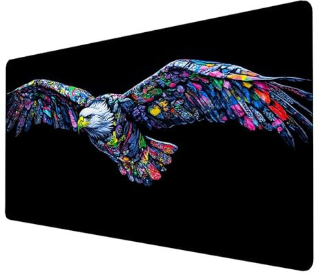 Alfombrilla Ratón, Alfombrilla Ratón XXL Gaming Tapete Escritorio Ordenador (1400x600x3mm) Protector Escritorio Alfombrilla Antideslizante para Ratón Láser y Óptico (Águila) mousepad (Negro) 7-1-A
