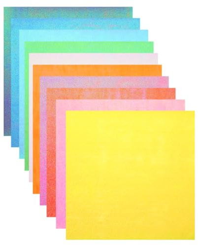 QUARKZMAN 50 Fogli Carta Glitter Origami 25x25cm Carta Pieghevole Quadrata Luccicante Brillante 10x10 Pollici Iridescente Per Arte Fai da Te, Decorazioni Artigianali, Colori Misti