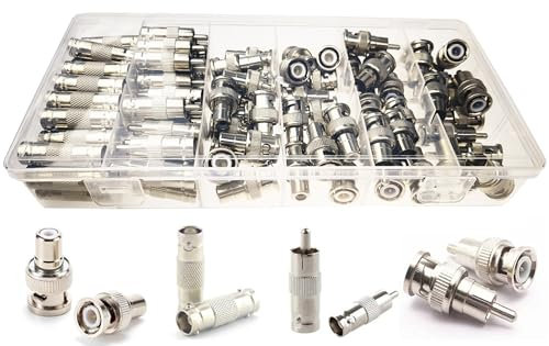 48Pcs BNC Adapter Kit Male to RCA Female, BNC Female to RCA Male, BNC Female to BNC Female, BNC Male to RCA Male Convert Coaxial Connector Adapter for CCTV Security Camera, Radio, Extension Cable