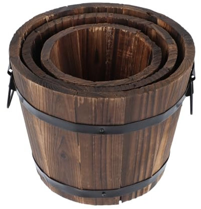 KONTONTY 3stücke Teiliges Holzfässern Praktische Blumentöpfe Für Garten Und Balkon Für Pflanzen Und Blumen Rustikales Design Wetterfest Und Dekorativ