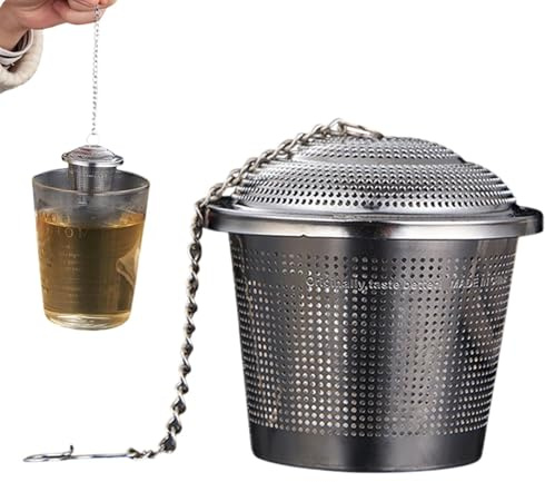 Colino da tè in acciaio inox 304 – Filtro per spezie per stufati e brodi | Setaccio da tè fine per tè sfuso, infusore per spezie sicure per lavastoviglie, filtro aromatico per cucina e casa vchere