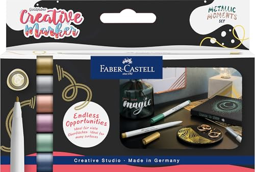 FABER-CASTELL - Goldfaber Creative Marker 6er Set Metallic Moments | Wasserfeste Metallic-Marker mit 1,5 mm Spitze für kreative Akzente