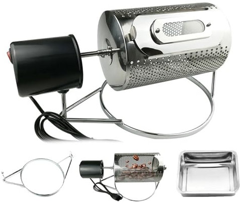 Tostatore di Chicchi di caffè in Acciaio Inox, Tamburo Elettrico da 250 G, con Finestra Visibile e Vassoio in Acciaio Inox, Tostatore di Noccioline di Grano della Famiglia Holey