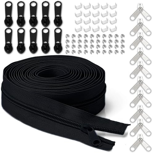 LHZHLE Continuous Zips Roll for Sewing: #3 10 Yards Black Nylon Zipper Tape with 20 Slider