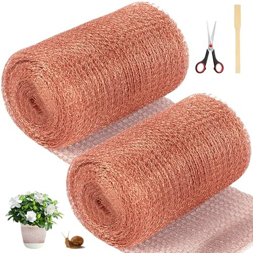 2 rotoli da 12 m x 12,7 cm, rete di rame: puro intreccio di rame con forbici, nastro di rame tagliabile contro lumache, recinzione a lumache, treccia di rame puro, per il giardino, il controllo dei