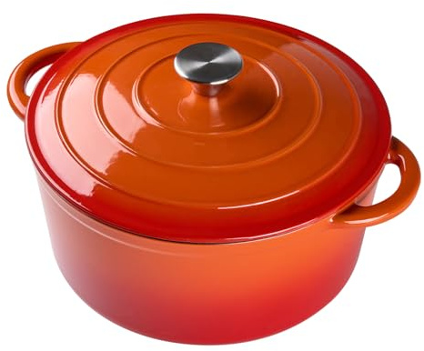 Warmiehomy Enamelled Cast Iron Pot with Lid,Orange 3L Non Stick Deep Dutch Oven for Bread Baking,Cast Iron Casserole Dish with Lids for Induction and Oven Safe,22cm
